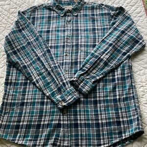 Red Head Flannel Shirt Size XL Long Sleeve Button Down Teal & White